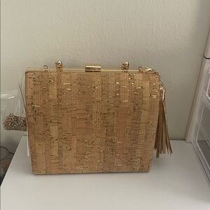 Alessia Elegant Gold and Cork Clutch crossbody  Bag
